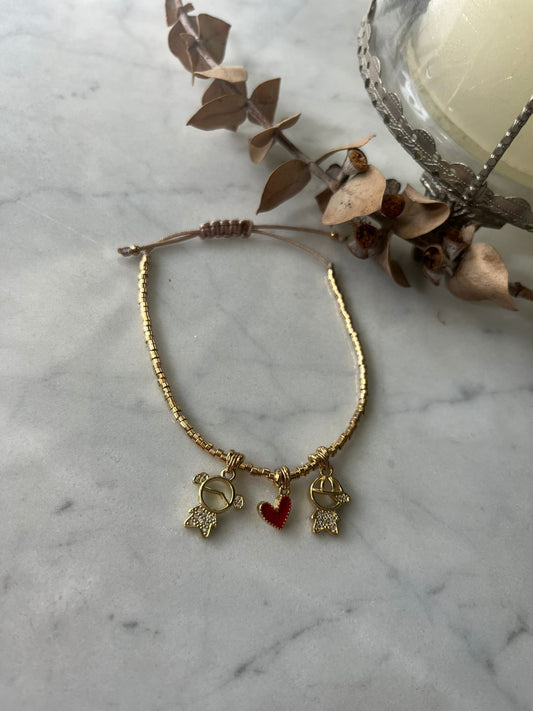 Pulsera Baño de oro niña corazón rojo niño