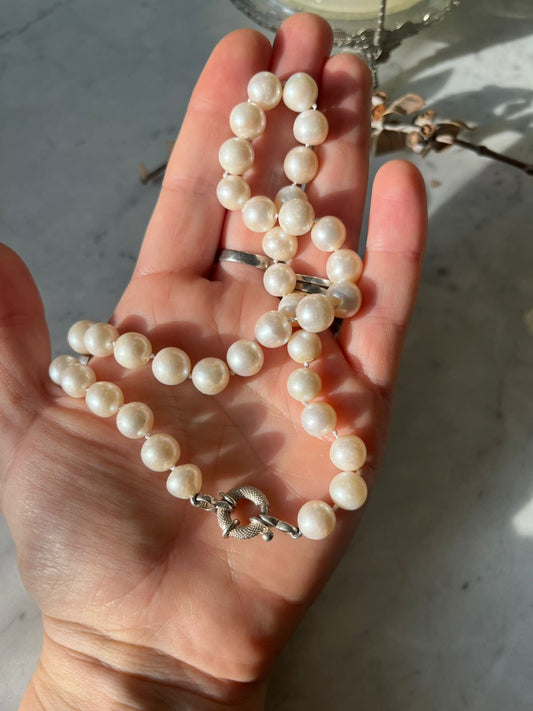 Collar de Perlas de rio , broche de plata de 50cm
