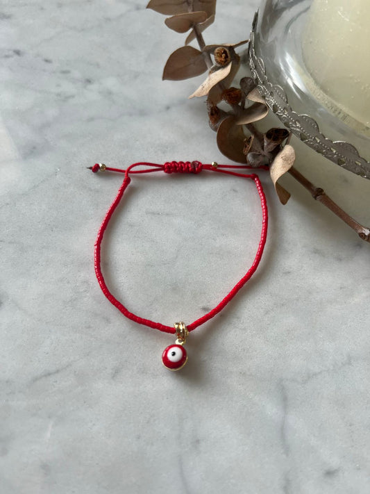 Pulsera de protección hilo rojo con ojo turco y detalles en oro 🔴🧿💛✨