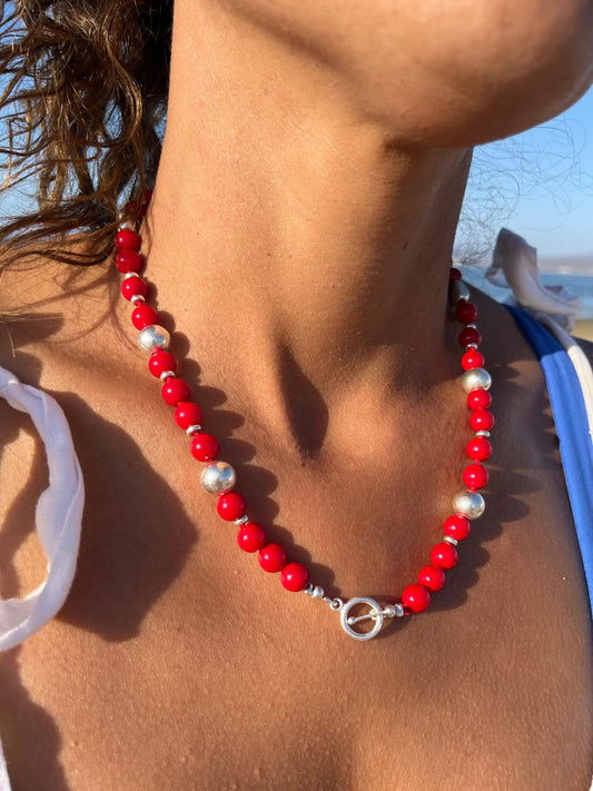 Collar Piedras, con detalles de plata 47cm