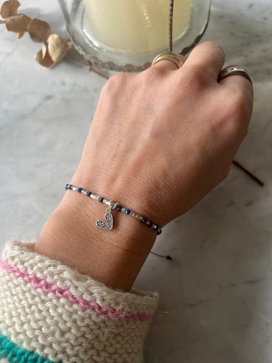 💙 Pulsera Corazón Azul – Plata & Lapislázuli 💙