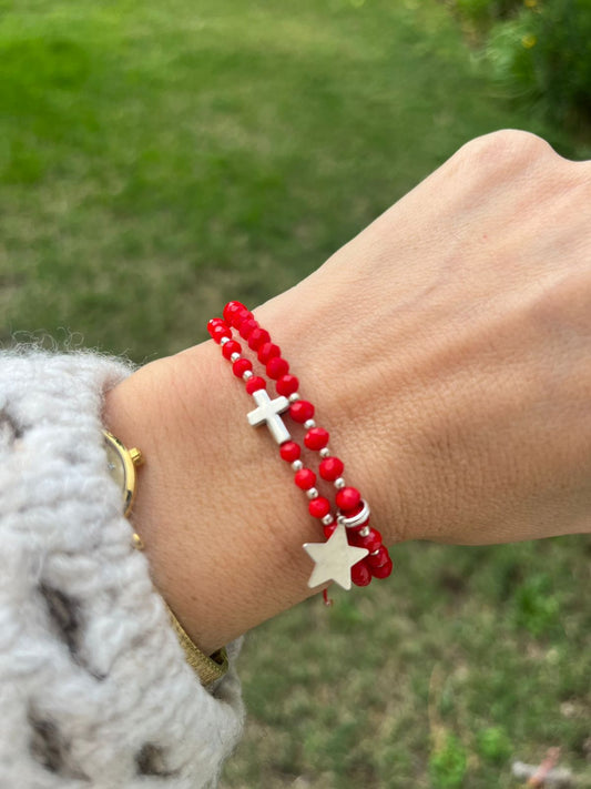 Pulsera de protección hilo rojo con estrella en plata 🔴⭐🤍✨
