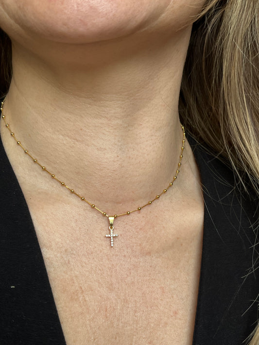 Cadena veneciana bolita 40cm con cruz circones