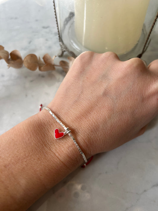 ❤️ Pulsera Amor Mini – Plata con dije de corazón rojo