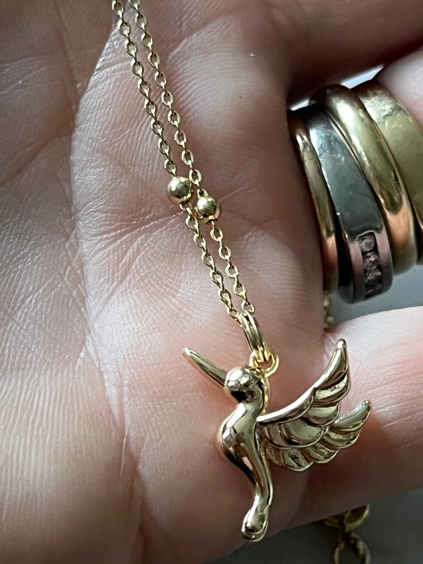 Cadena 39cm baño de oro con colibrí