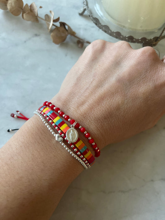 🔴 Pulsera hilo rojo de protección  con Virgen de Guadalupe en plata
