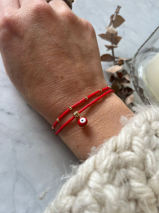 Pulsera de protección hilo rojo con cristales y baño de oro 24K 🔴✨💛