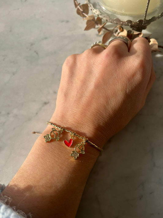 Pulsera Baño de oro niña corazón rojo niño