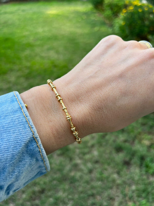 Pulsera de hilo con mostacillas bañadas en oro de 24k, ajustable de 15cm a 20cm