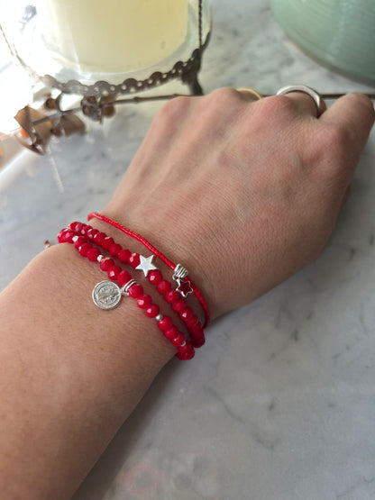 Pulsera roja con estrella en plata ⭐🔴