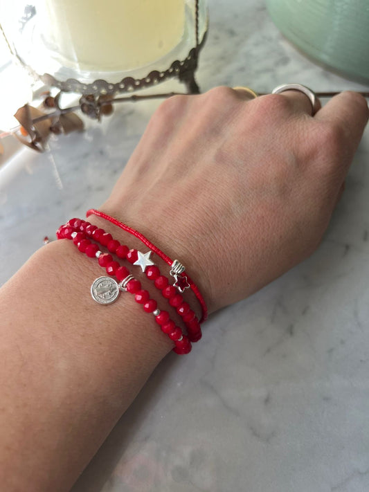 Pulsera roja con estrella en plata ⭐🔴