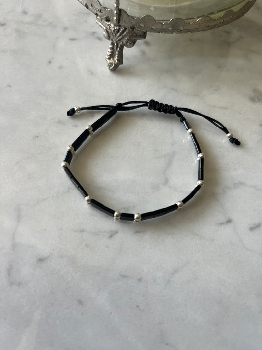 Pulsera Cristal Negro con Plata