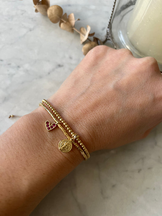 💖 Pulsera corazón rosado bañada en oro 24K