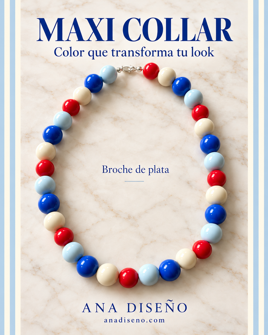 Maxi collar resina rojo, azul y crema – Mediterráneo – Ana Diseño (foto 1)