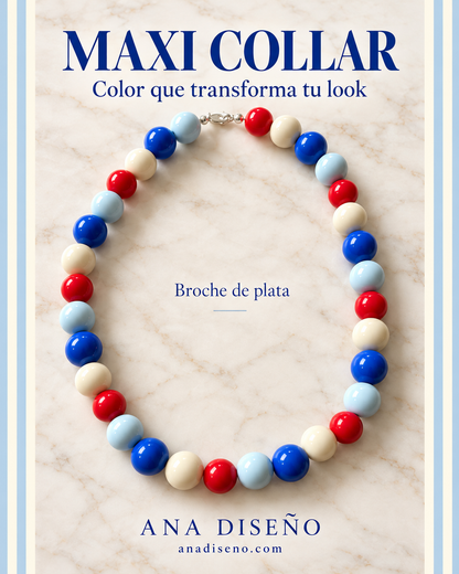 Maxi collar resina rojo, azul y crema – Mediterráneo – Ana Diseño (foto 1)