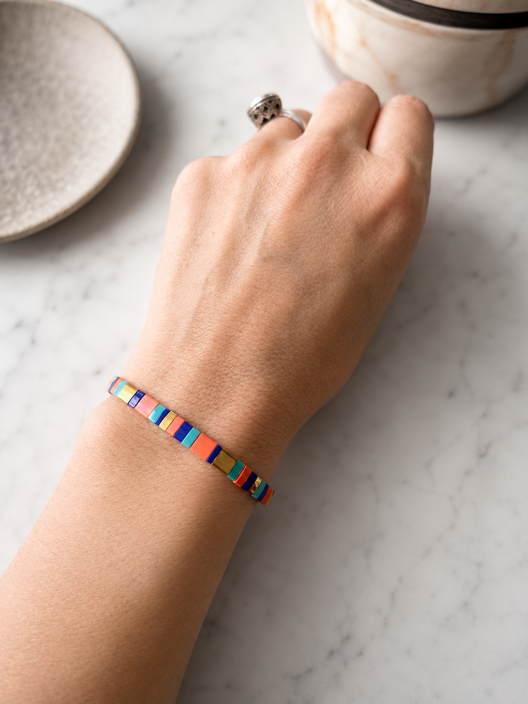 Pulsera de tila colores Mosaico Color – Cristales Japoneses | Baño de Oro 24K