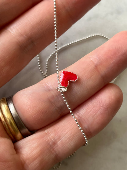 Cadena 40cm con corazón rojo Plata