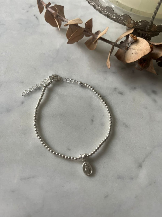 Pulsera Virgen de los rayos con broche, en plata