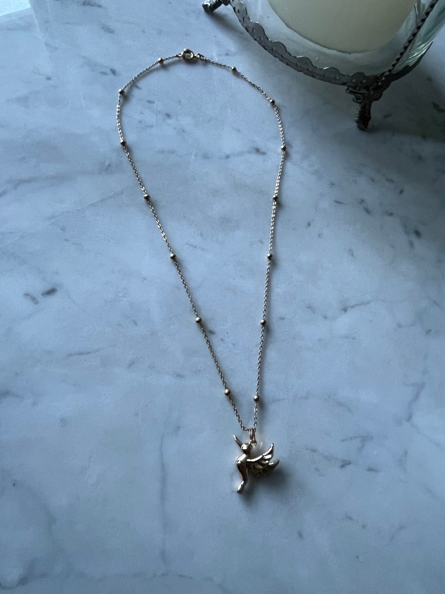 Cadena 39cm baño de oro con colibrí