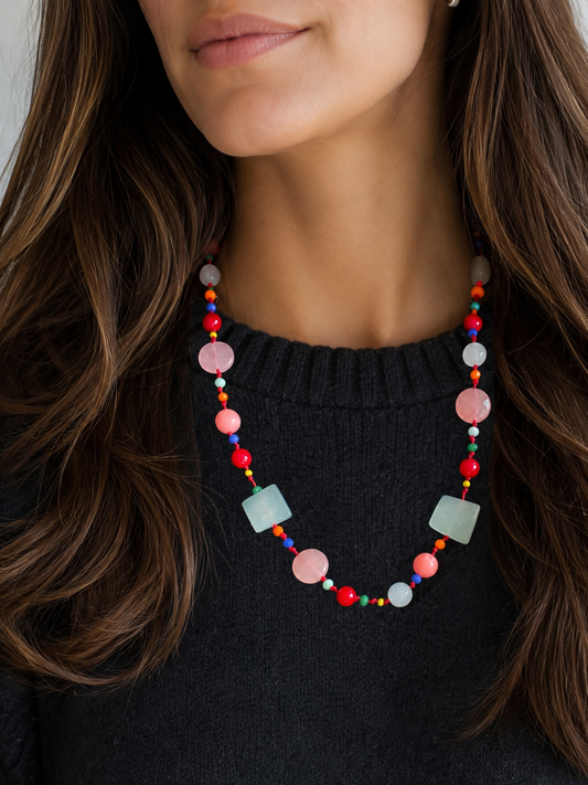 Collar Armonía – Mix de Cristales y Piedras Teñidas | Broche de Plata