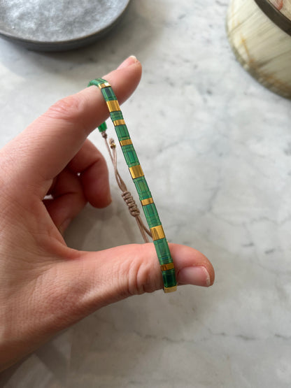 Pulsera de tila colores Esmeralda – Cristales Japoneses | Baño de Oro 24K