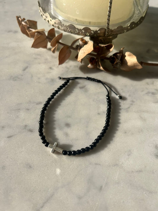 Pulsera Cruz plata y Onix