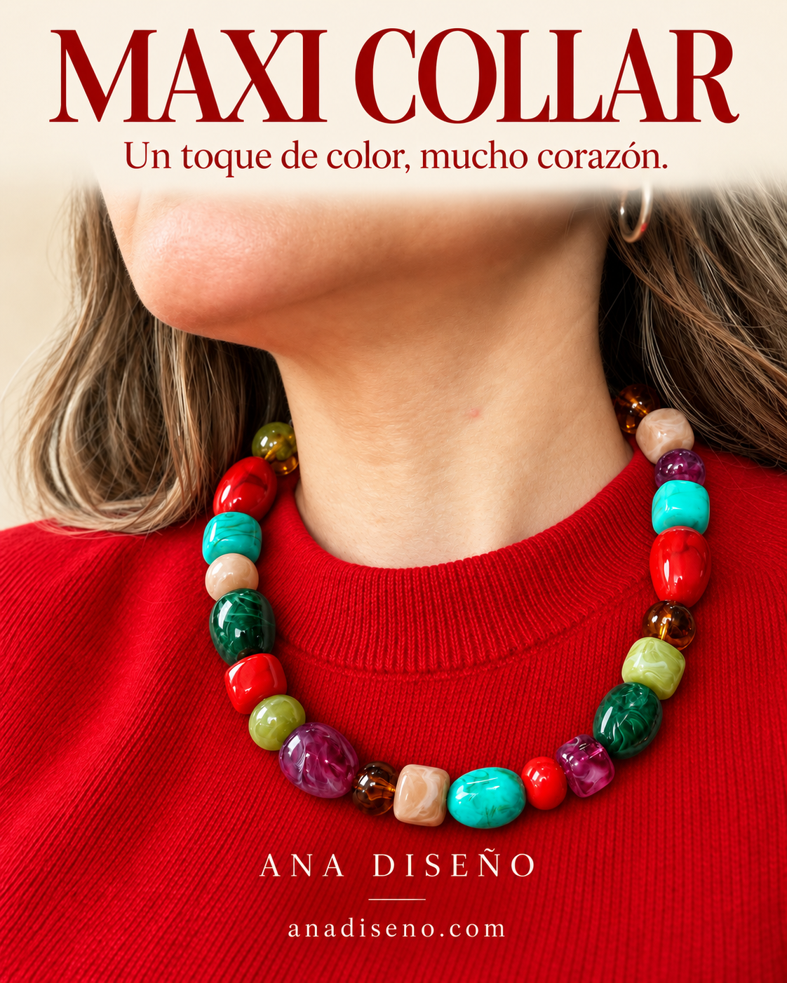 Maxi collar de resina multicolor con broche de plata – Ana Diseño (foto 1)