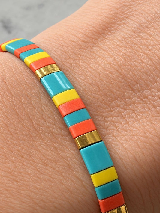 Pulsera turquesa, coral y amarillo – Brisa Tropical – Ana Diseño (foto 1)