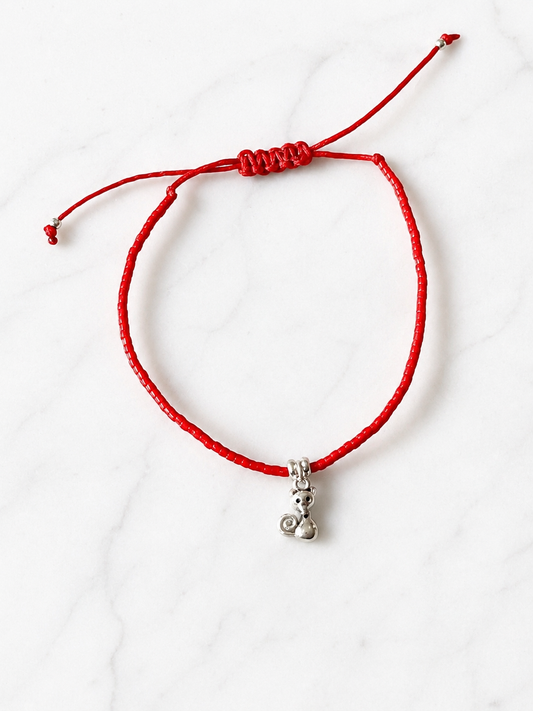 Pulsera Gatito de Plata 925 con Cristales Rojos