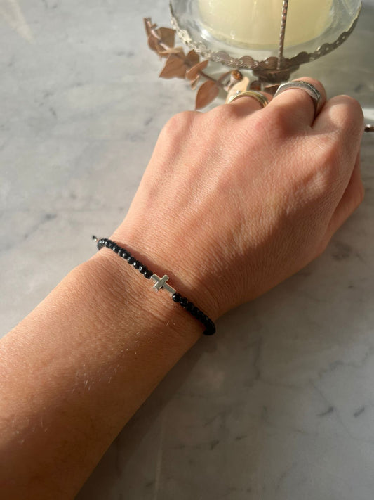 Pulsera Cruz plata y Onix