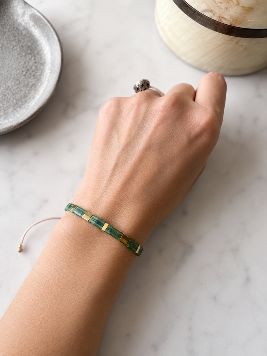 Pulsera de tila colores Esmeralda – Cristales Japoneses | Baño de Oro 24K