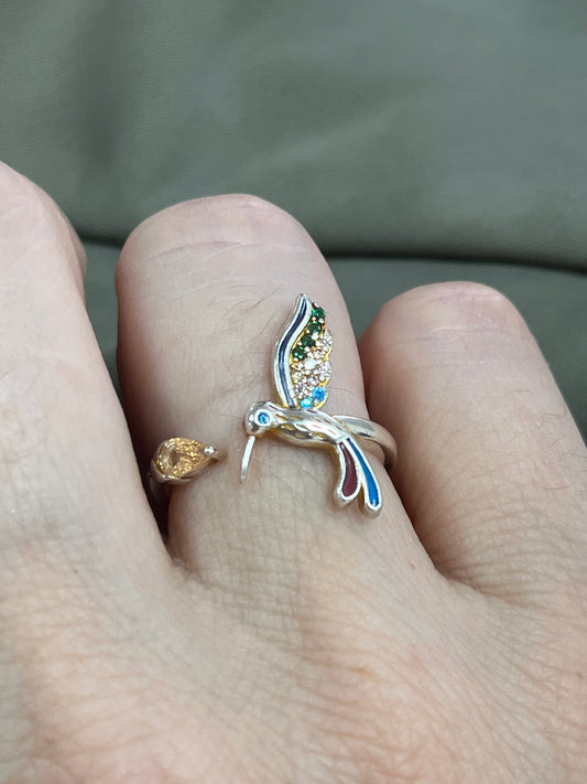 Anillo plata colibrí plata
