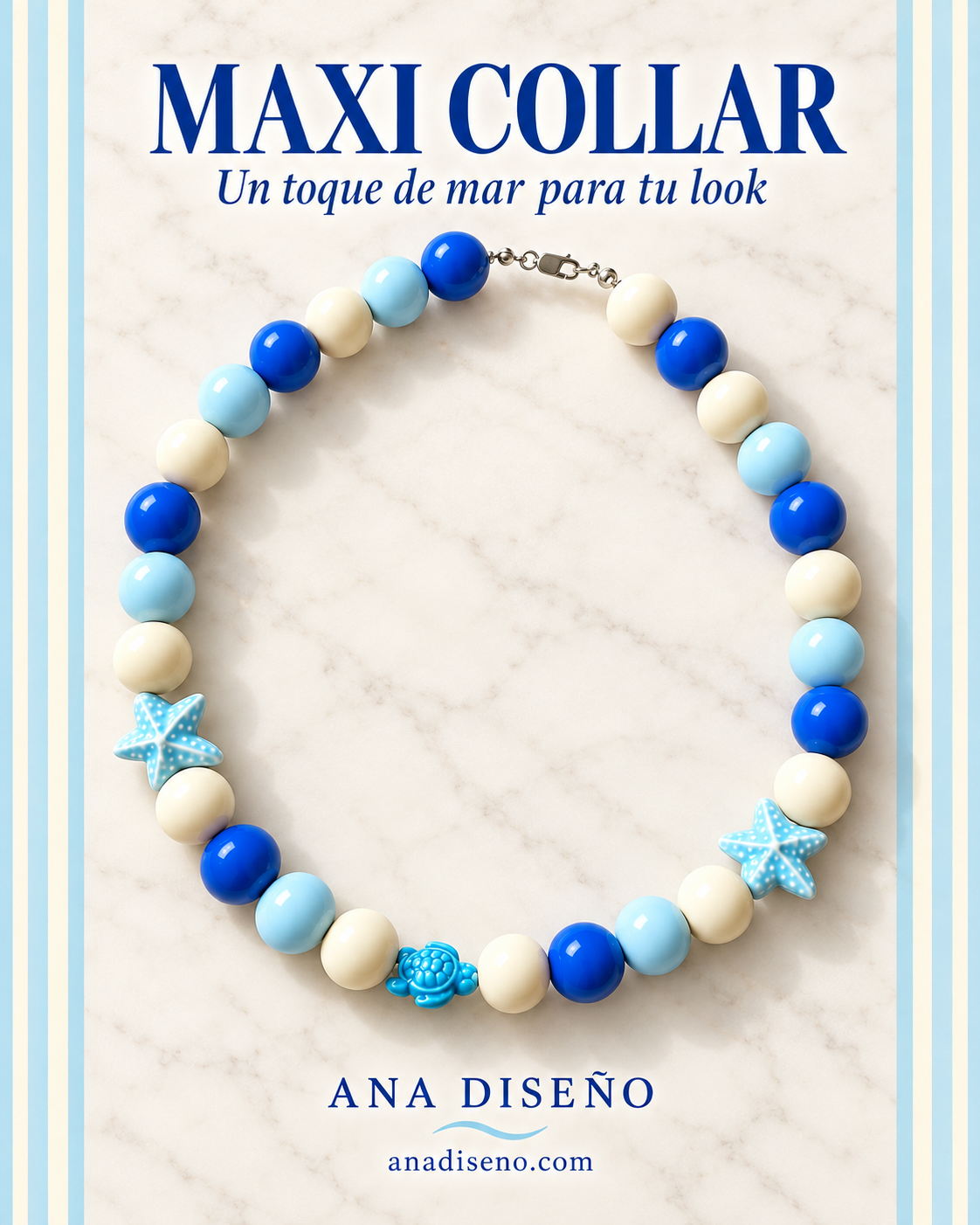 Maxi collar resina azul con estrellas de mar – Brisa Marina – Ana Diseño (foto 1)