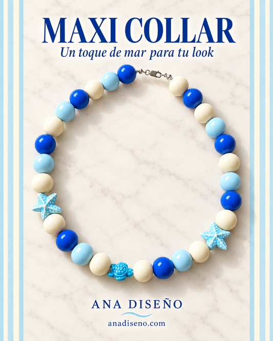 Maxi collar resina azul con estrellas de mar – Brisa Marina – Ana Diseño (foto 1)