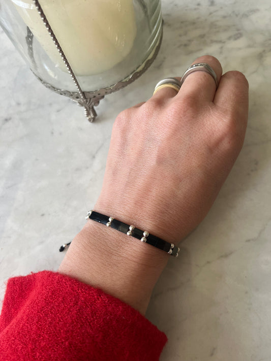 Pulsera Cristal Negro con Plata