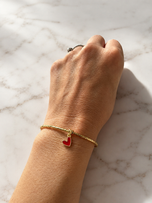 Pulsera de tila colores Corazón Carmesí – Baño de Oro 24K