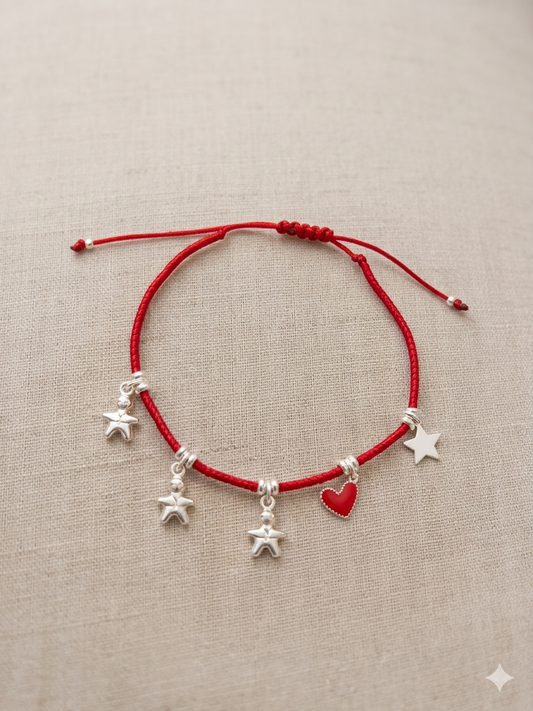 Pulsera de Hilo Rojo Mi Pequeña Constelación (Niño Niño Niño corazón y estrella )