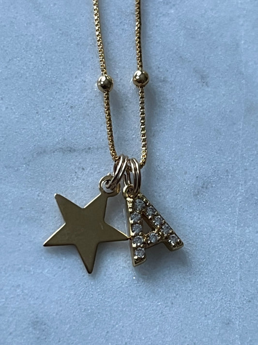 Cadena 49cm estrella y letra A
