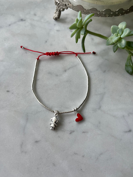 Pulsera Hilo Rojo Niña y Corazon