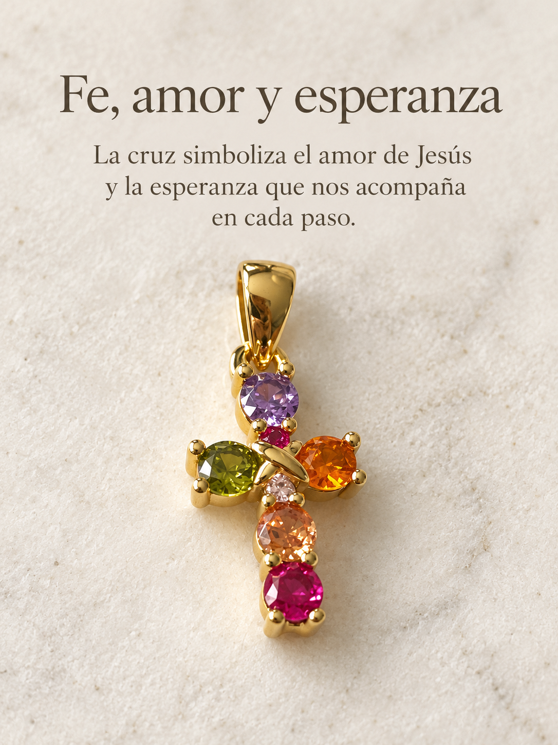 Dije cruz de colores baño de oro con circones de colores