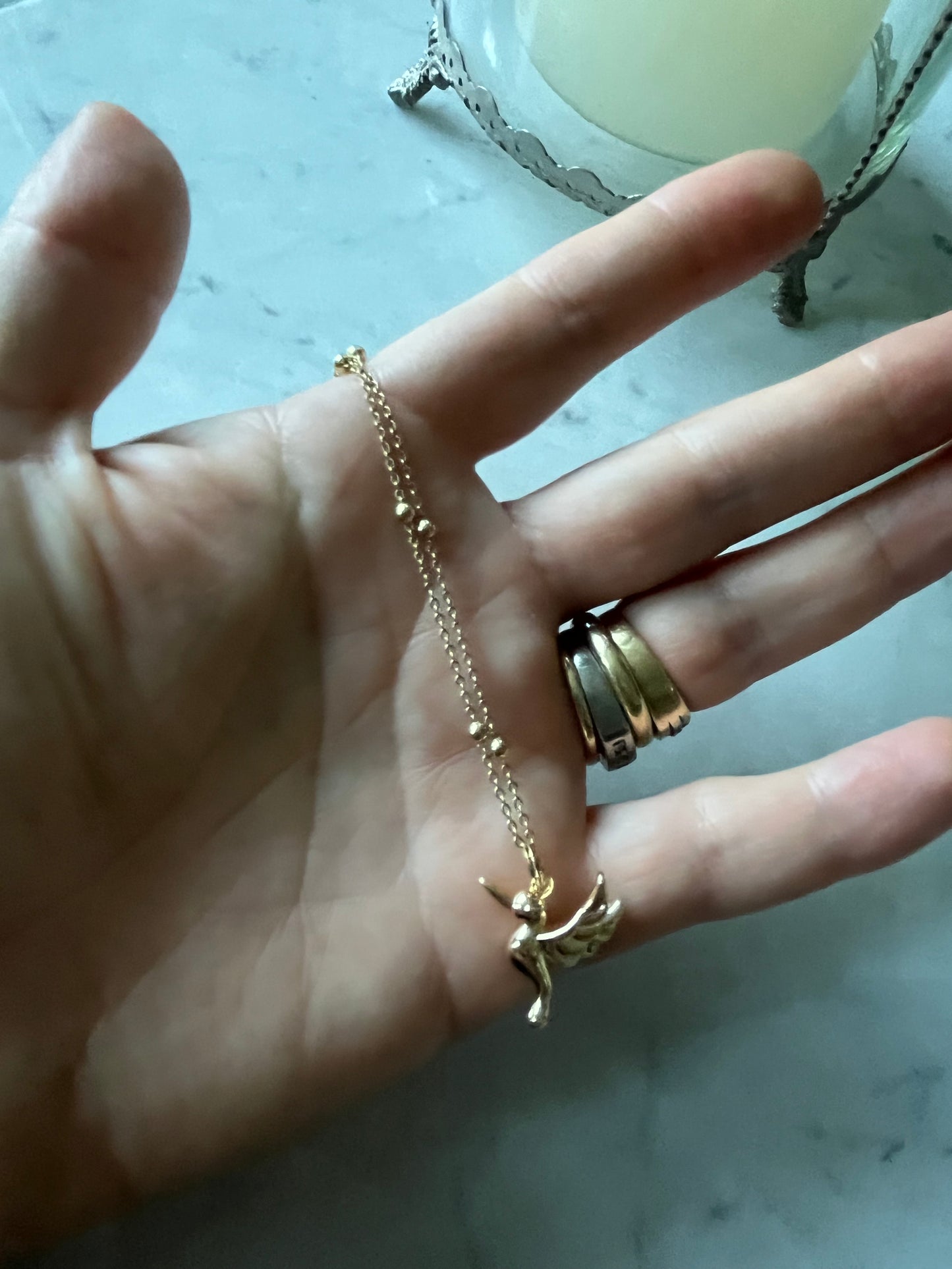 Cadena 39cm baño de oro con colibrí