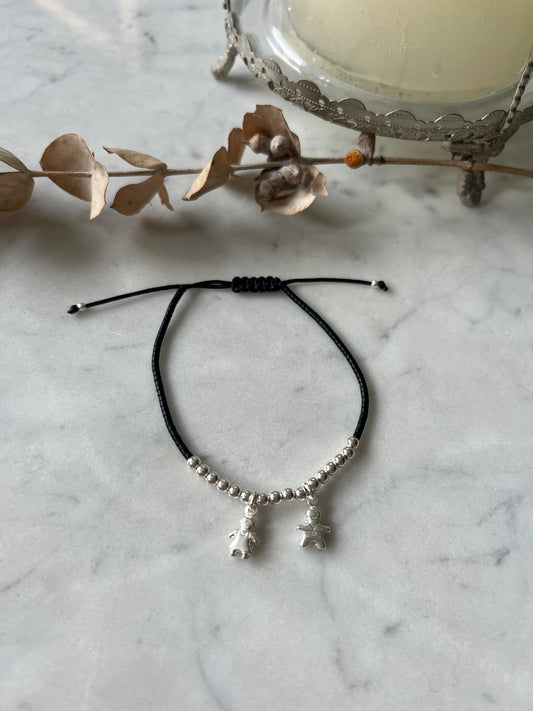 Pulsera niña y niño , bolitas de plata con hilo negro