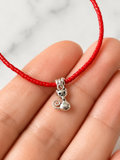 Pulsera Gatito de Plata 925 con Cristales Rojos