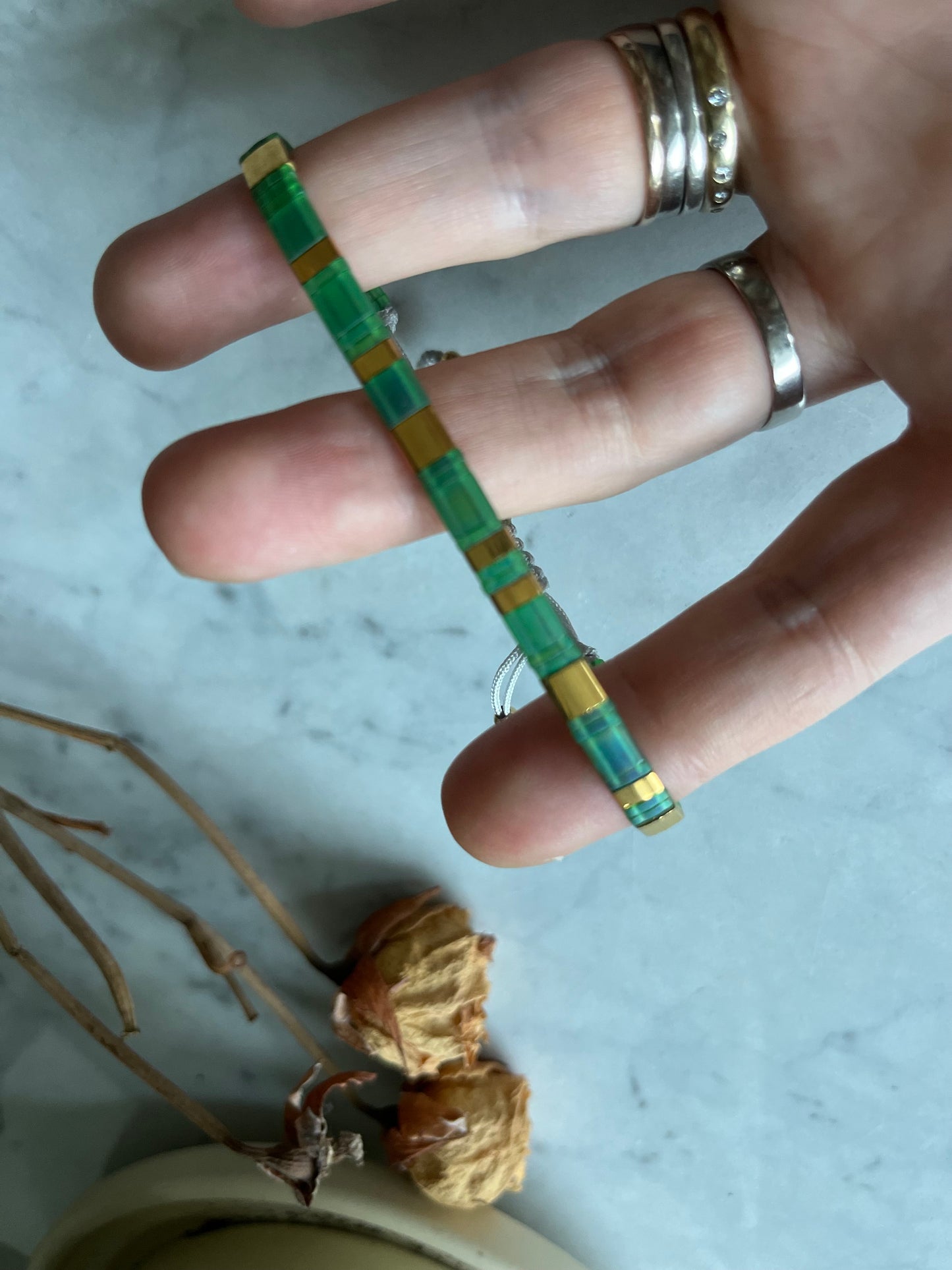 Pulsera Esmeralda – Verde y Oro