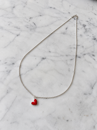Cadena de plata 40 cm con corazón rojo – Ana Diseño