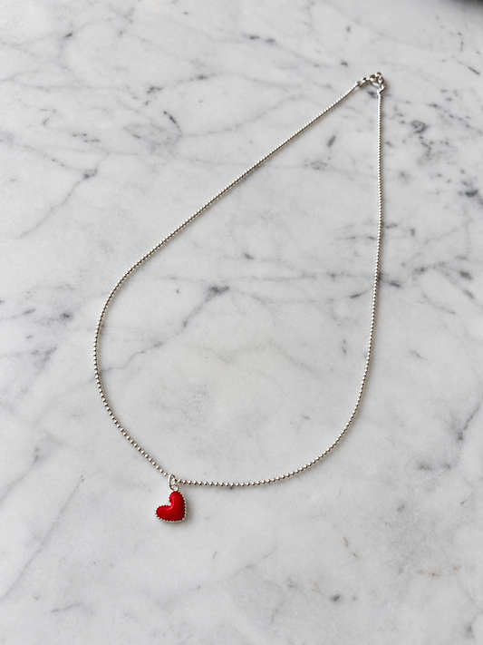 Cadena de plata 40 cm con corazón rojo – Ana Diseño