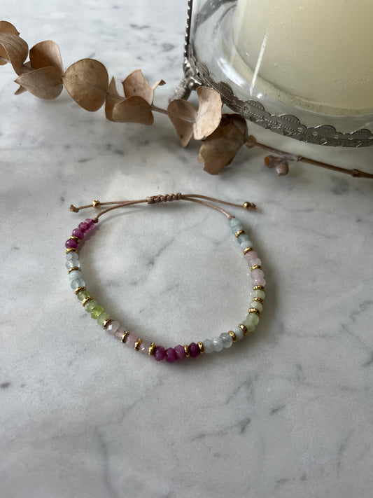 🌈 Pulsera Multicolor – Jade, Ágatas y Baño de Oro 24K