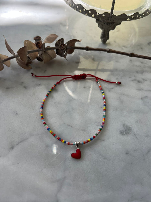 ❤️🔥 Pulsera hilo rojo de protección Corazón Multicolor – Amor que vibra alto ❤️🔥