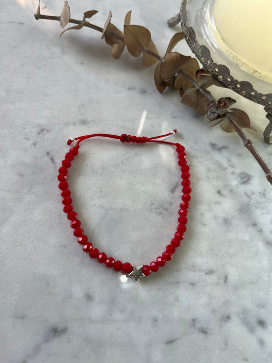 Pulsera roja con estrella en plata ⭐🔴